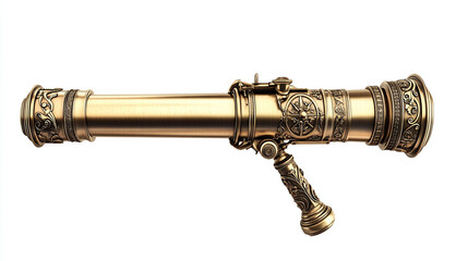 A Renaissance brass telescope with engraved details and a polished finish, isolated on a white background, emphasizing its historic significance.