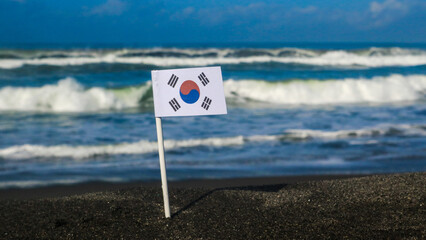 South Korea flag on the beach
