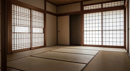 Empty Minimal Japanese Tatami Room