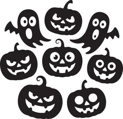 set of halloween icon silhouette vector on tranparent background