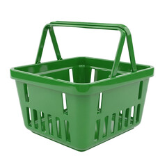 Green Shopping Basket 3D Illustration - Retail, E-Commerce and Market Concept