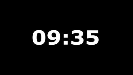 10 Minutes Countdown Timer,white numbers on black background.10 minutes countdown timer clock.