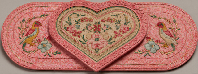 a heart-shaped vintage mirror with watercolor painted vines and small blue flowers.