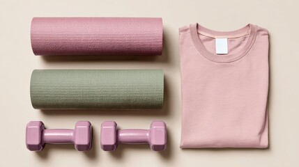 Premium Modern Home Workout Essentials with Pink Dumbbells and Yoga Mats Authentic Lifestyle Fitness Content for Health and Wellness Marketing