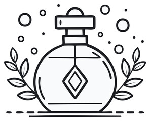 Obraz premium Mystical round potion bottle with a crystal pendant and botanical sprigs line art