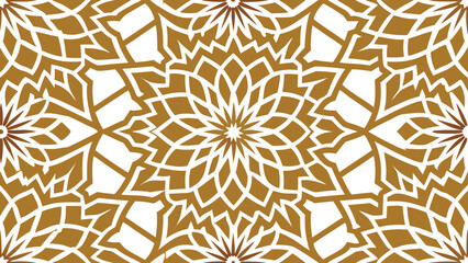 Brown and white geometric floral pattern with radial symmetry vector