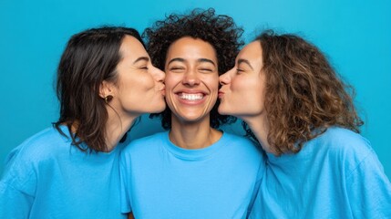 National Sisters Day Celebration with Three Women Sharing Joy and Affection in Casual Summer Style for Family Marketing and Social Media Campaigns