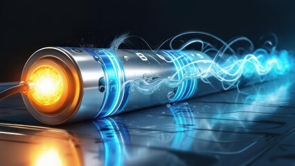 Futuristic Power Cell with a Glowing Molten Core and Swirling Blue Energy