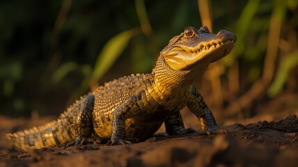 Naklejka premium Juvenile Alligator on Dirt Bank