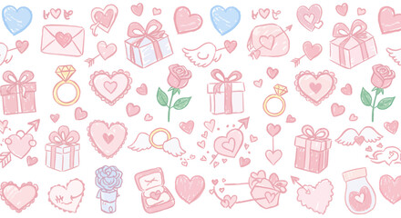 Fototapeta premium Cute, pastel-colored Valentine's Day themed graphic design elements.