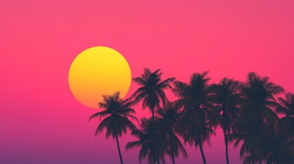 Palm Tree Silhouettes with Sunset Sky