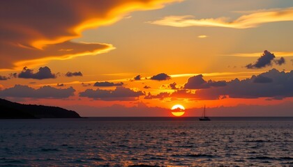 Serene Sunset Seascape with Reflective Waters