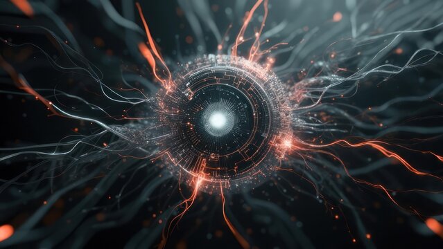 Futuristic Digital Core with Energetic Orange Tendrils and Glowing Particles - Powered by Adobe