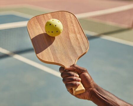 Authentic Outdoor Pickleball Game with Paddle and Ball in Hand High-Quality Diverse Sports Lifestyle Content for Marketing and Social Media Campaigns