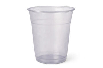 Empty transparent plastic cup standing on a transparent background, ready for your design or mockup