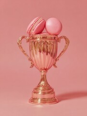 Premium Pink Macarons in Elegant Trophy Cup on Pastel Background Modern Food Lifestyle Content for Social Media and Marketing Campaigns