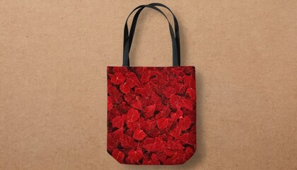 Red Leaf Pattern Eco Tote Bag Mockup. 5
