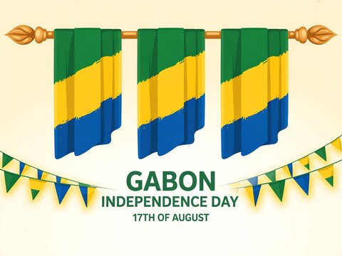 Gabon independence day celebration featuring national flags and festive bunting