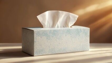 Floral Tissue Box Bathed in Warm, Streaming Sunlight
