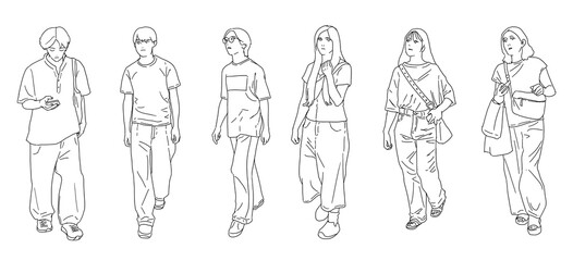 自然な人物イラスト　線画　シンプル　街	
