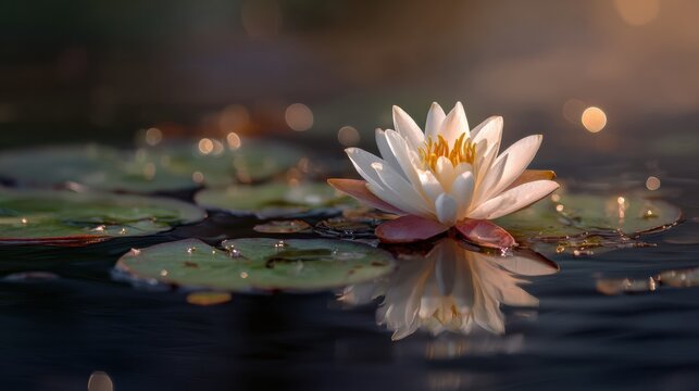 Premium High-Quality Lotus Flower Floating on Temple Pond Inspiring Calm and Inner Peace for Meditation and Spiritual Retreat Marketing Content
