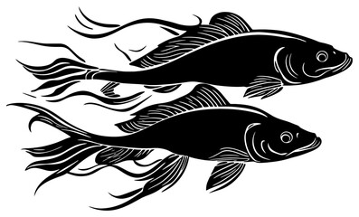 Silhouette of a Catfish Group Gathering in Murky Depths