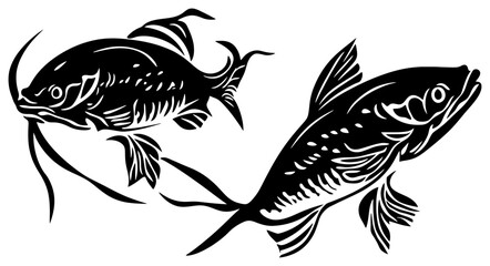 Silhouette of a Catfish Group Gathering in Murky Depths