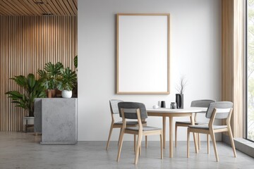 Modern dining area with natural wood accents