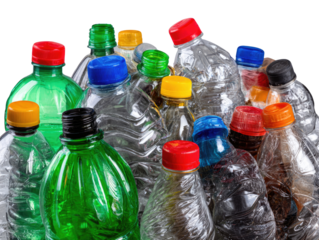 Collection of various plastic bottles, isolated on white background.
