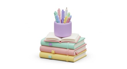 Fototapeta premium Pastel cup with pencils and books