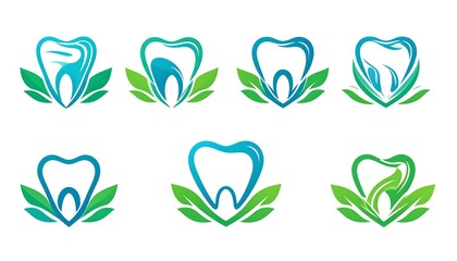 Tooth and leaf logo variations
