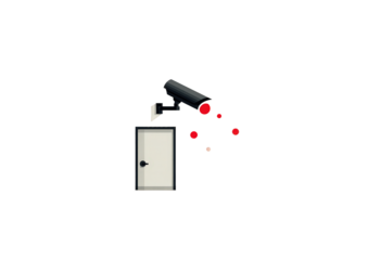 Security Camera with Red Light Above Door in Dark Environment