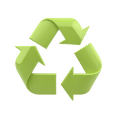 Environmentally conscious 3D rendering of a universal recycling symbol against a plain backdrop