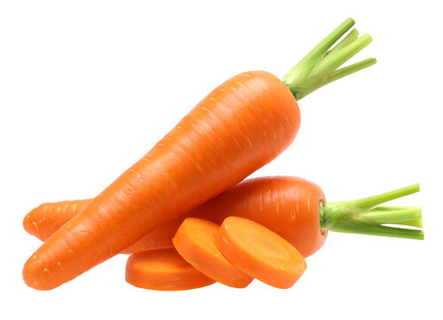 carrot and slices isolated, carrot macro studio photo, transparent PNG, PNG format