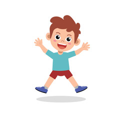 Happy Young Boy Jumping Illustration with Spread Arms