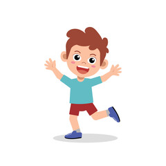 Happy Cartoon Boy Running Jumping Cheerful Kid Character Illustration