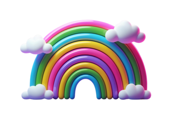 3D cute colorful rainbow with cloud render illustration for decoration display