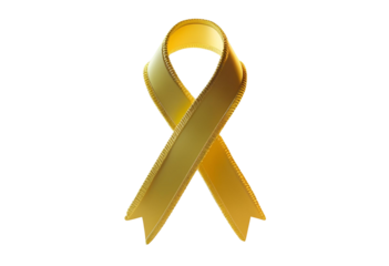 Yellow ribbon 3D rendering isolated for decorative and awareness symbol display.