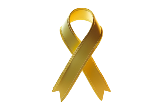 Yellow ribbon 3D rendering isolated for decorative and awareness symbol display.