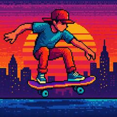 Obraz premium Skate&nbsp;Videojuego&nbsp;Retro&nbsp;16&nbsp;Bits 