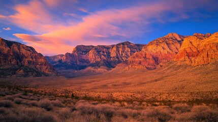 Colorful mountain range at sunset