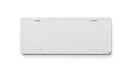 A blank white car license plate with a raised border, isolated on a white background with a soft shadow.