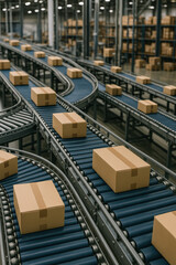 Obraz premium Efficiency and fulfillment optimize logistics with automation shipping packaging and transport in modern warehouses