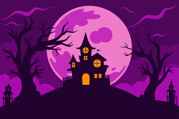 Haunted house under a full moon scenery