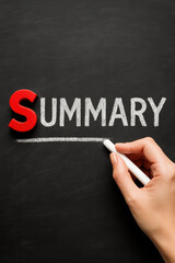 Fototapeta premium Energetic summary and letter education communication and knowledge on a blackboard with chalk writing