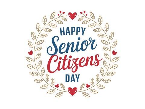 Happy senior citizens day celebration with decorative wreath and hearts