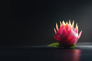 black dragon fruit background minimal in 3d render with single vibrant dragon fruit placed on matte black surface, soft shadows, clean modern minimalist luxury composition