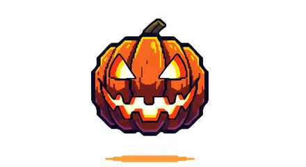 Pixelated Cartoon Halloween Pumpkin Jack O Lantern with Menacing Expression in Transparent Background