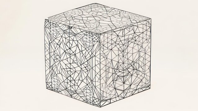A Labyrinthine Cube: Intricate Geometric Web on an Isometric Form