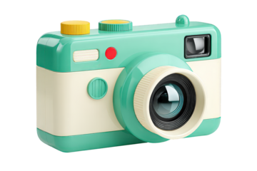 Colorful Vintage Instant Camera in Bright Mint Green and Cream with Yellow and Green Buttons